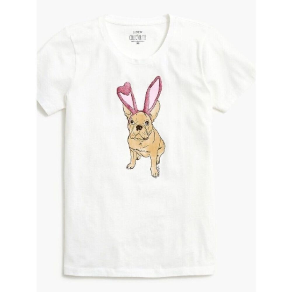Like New! J.Crew Factory 100% Cotton Easter dog graphic tee White in Size S
